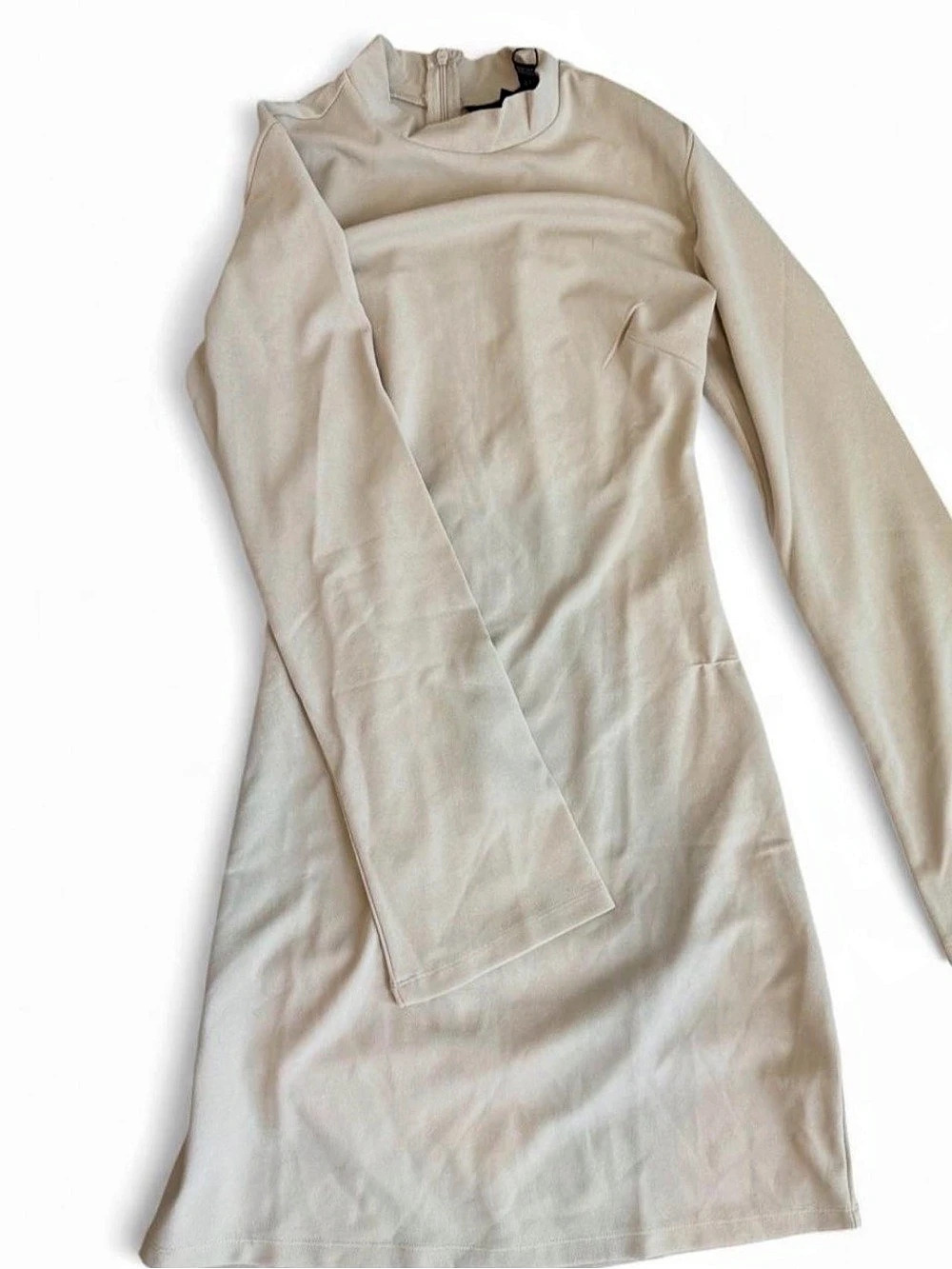 Pieces Paige Glitter High Neck Mini Dress Long Sleeve Mini Dress in Cream Size P